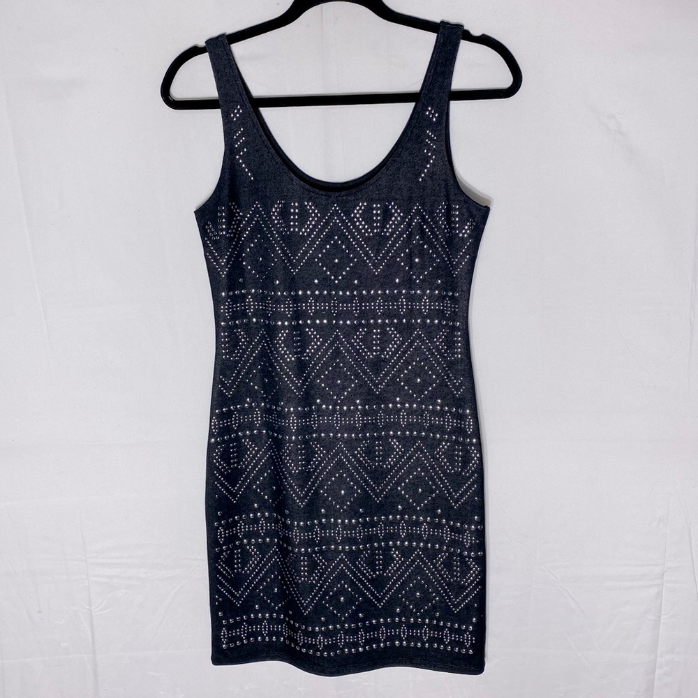 Le Château Charcoal Sleeveless Bodycon Geometric Textured Mini Dress S
